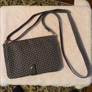 Thirty-one Double Up Crossbody Charcoal Swiss Dot